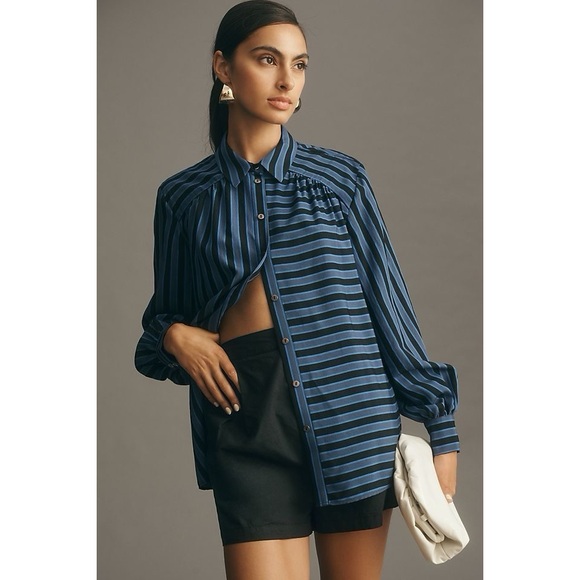 Maeve Anthropologie Silky Striped Buttondown Shirt - Picture 1 of 10